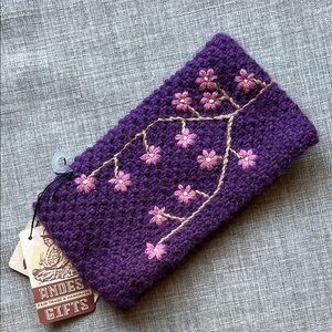 Andes Gifts Knit Alpaca Blend Winter Head Band Hat Purple Flower NWT